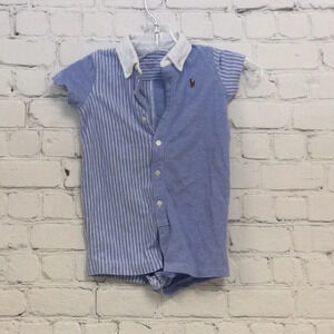 Ralph Lauren Collar Button Down Blue Stripe 6M Romper